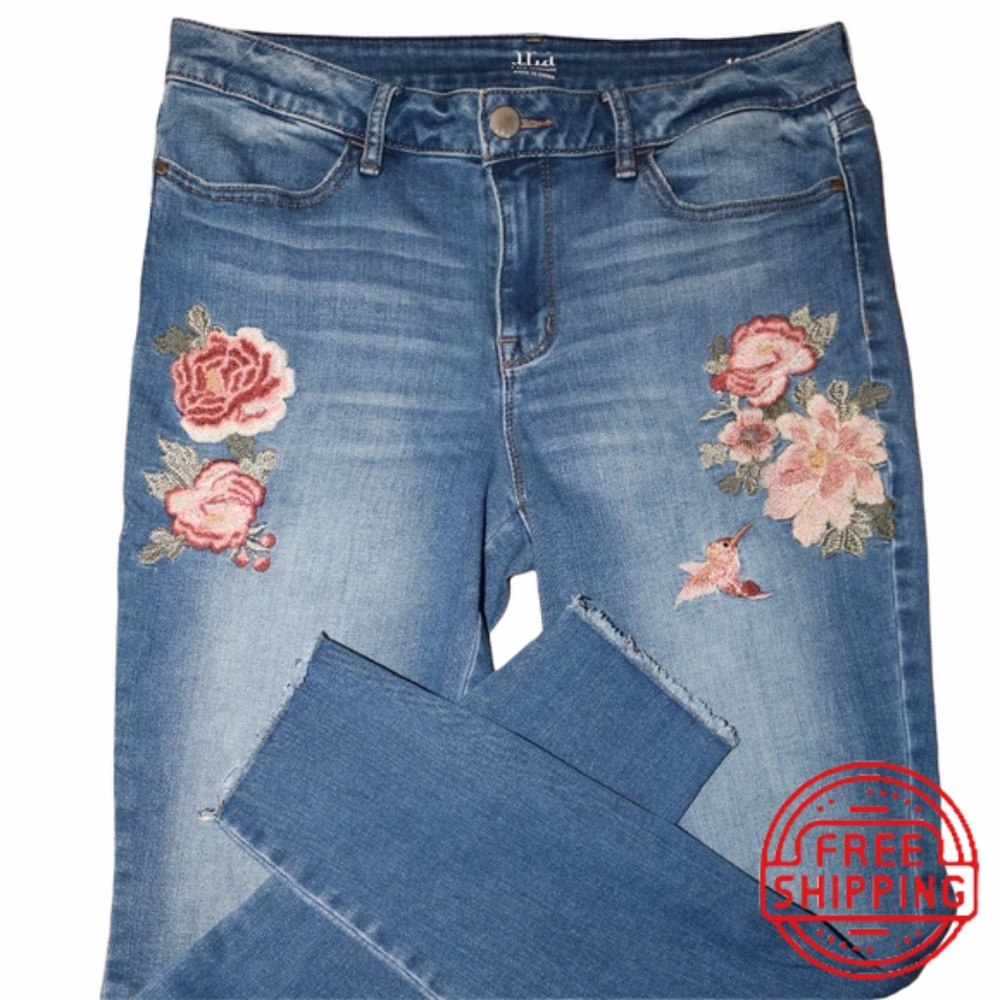 A.N.A Embroidered Floral Skinny Ankle Jeans Sz 10